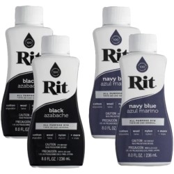 Rit All Purpose Liquid Fabric Dye Bundle (4 Pack), 2 - Black 8oz Dye + 2 - Navy Blue 8oz Dye Rit All Purpose Liquid Fabric Dye Bundle (4 Pack), 2 - Black 8oz Dye + 2 - Navy Blue 8oz Dye
