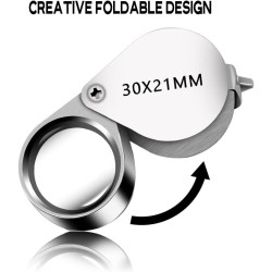Jewelers Loupe Magnifier Pocket Foldable 30x 21mm Jewelry Eye Magnifying Glass Magnifier for Jewelers Gems Diamonds Plants Coins Stamps Antiques and More