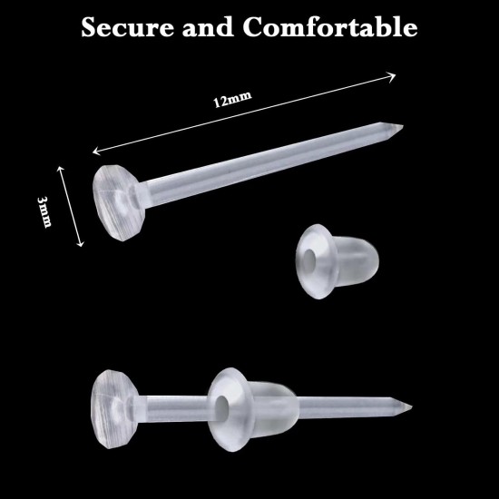 Plastic Earrings, 200 PCS Invisible Clear Post Studs for Sports, Work - Flat Silicone Rubber