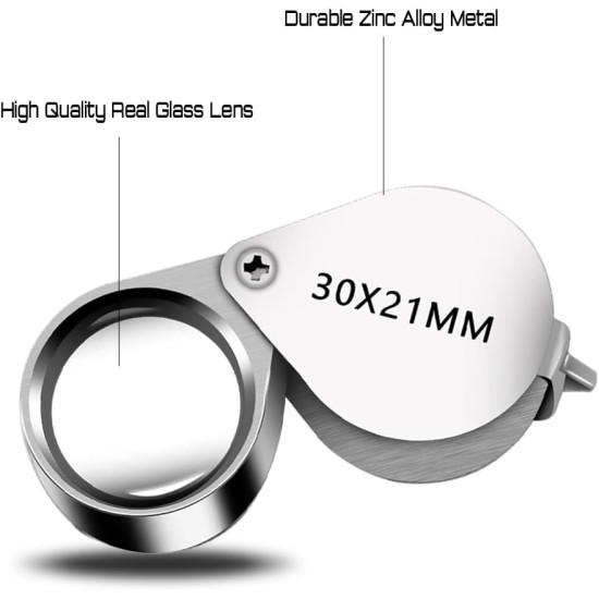 Jewelers Loupe Magnifier Pocket Foldable 30x 21mm Jewelry Eye Magnifying Glass Magnifier for Jewelers Gems Diamonds Plants Coins Stamps Antiques and More Jewelers Loupe Magnifier Pocket Foldable 30x 21mm Jewelry Eye Magnifying Glass Magnifier for Jewelers Gems Diamonds Plants Coins Stamps Antiques and More