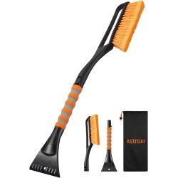 AstroAI 27" Snow Brush and Ice Scrapers for Car Windshield, Detachable Snow Scrapers with Ergonomic Foam Grip for Cars, Trucks, SUVs (Heavy Duty ABS, PVC Brush, Orange)