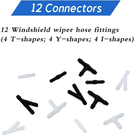 Windshield Washer Hose Kit, 4 Meter Washer Fluid Hose with 12 Pcs Hose Connectors, Suitable for Most Car Windshield Washer Tubing
