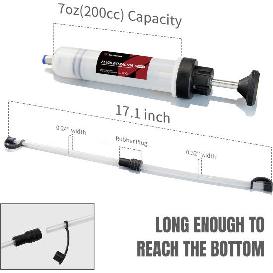 Thorstone 200cc Automotive Fluid Extractor Pump, Manual Oil Change Syringe with 2pcs 22cm PVC Suction Tubes
