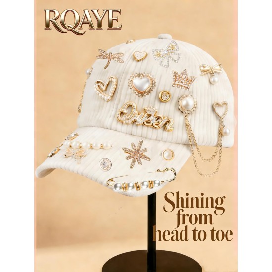 RQAYE 80pcs Junk Socks Charms Kit, Gold Brooches and Pins for Women,Pearl and Rhinestone Shoe Charms with Safety Pins for Hat Clothes Bags