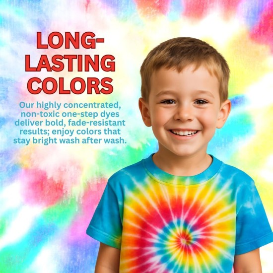 YDI Tie Dye Kit,12 Pre-Filled Bottles, Non-Toxic Permanent Fabric Dye, DIY Art & Crafts Activity, Tie Dye Party for Kids & Groups, Easy Clean Up