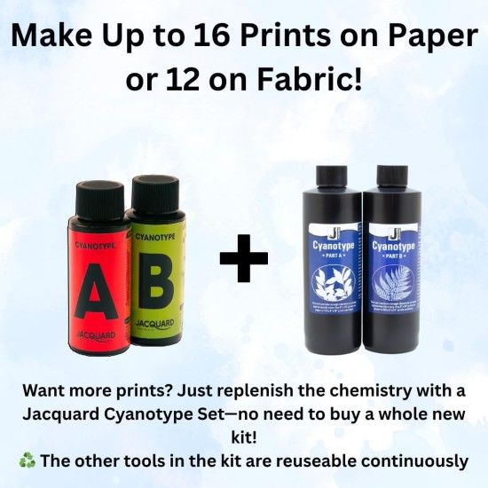 Jacquard Cyanotype Kit – Sun Printing Kit for Fabric, Paper and More, Complete Cyanotype Kit with Pre-Measured Cyanotype Chemicals, Easy-to-Use, Includes All You Need to Create Sun Prints Jacquard Cyanotype Kit – Sun Printing Kit for Fabric, Paper and More, Complete Cyanotype Kit with Pre-Measured Cyanotype Chemicals, Easy-to-Use, Includes All You Need to Create Sun Prints