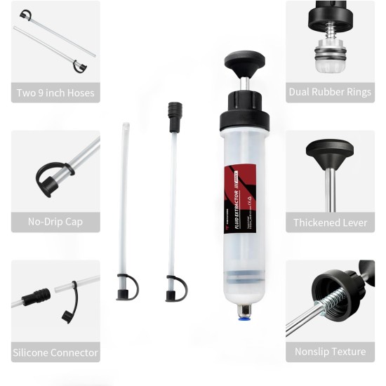 Thorstone 200cc Automotive Fluid Extractor Pump, Manual Oil Change Syringe with 2pcs 22cm PVC Suction Tubes