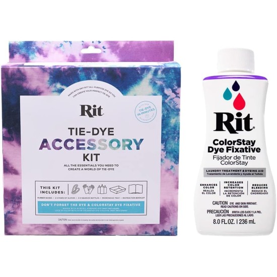 Rit Tie-Dye Accessory Kit for Clothing, Décor, and Crafts – Kit with Color Fixative