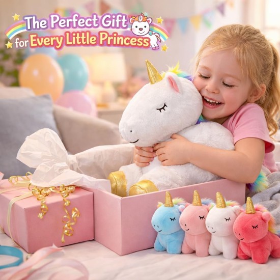 KMUYSL Toys for Girls Ages 0 1 2 3 4 5 6 7 8+ Years - Unicorn Mommy Stuffed Animal with 4 Baby Unicorns in Her Tummy, Soft Unicorn Plush Toys Set, Christmas Birthday Gifts for Baby, Toddler, Kids