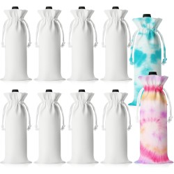 Silkfly 10 Set White Cotton Wine Bottle Bags for Tie Dye Kit, Items Things to Tie Dye, Bulk Blank Wine Bottle Gift Bags with Drawstrings for DIY Birthday Wedding Party Supplies