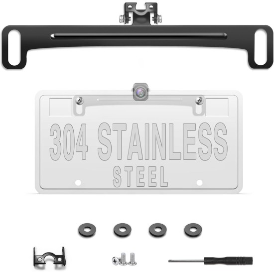 Pixelman Universal Car Rear View Camera License Plate Bracket, Upgraded Full Stainless Steel Backup Camera Mount, Dash Cam Mirror Accessory, Only Installation Holder
