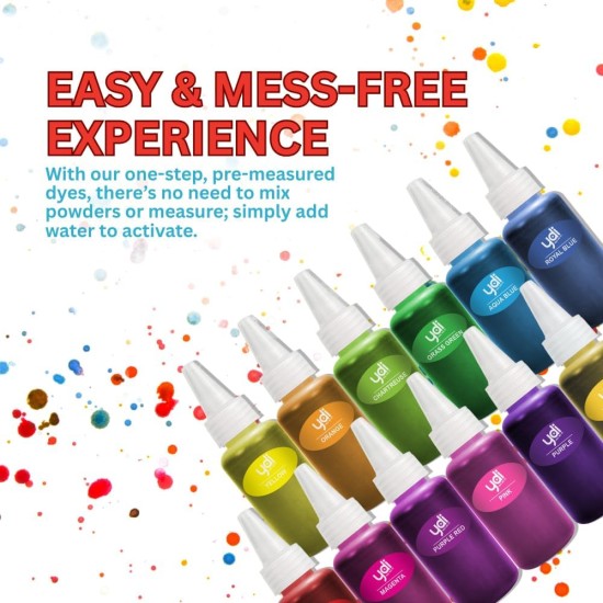 YDI Tie Dye Kit,12 Pre-Filled Bottles, Non-Toxic Permanent Fabric Dye, DIY Art & Crafts Activity, Tie Dye Party for Kids & Groups, Easy Clean Up