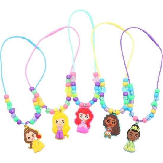 Disney Princess Necklace Activity Case – Jewelry Making Kit with Beads, Charms & Strings – Create Custom Princess Necklaces – Craft Gift for Girls Ages 3+ – Portable Storage Case Included