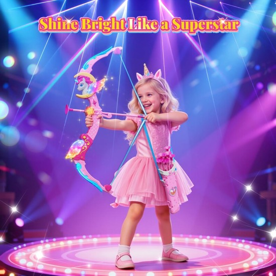 Unicorn Toys for Girls Ages 3-12, 6 Magic Lights BowArrow(Unicorn Horn, Wings, Star, Upper & Lower Arms), Dreamy Quiver & Princess Target, 8 Pink Suction Arrow, Gift for 3 4 5 6 7 8 9 10 Year Old Girl