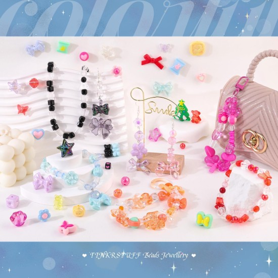 400-450PCS TINKRSTUFF Assorted Acrylic Beads 6 Mixed Colors Cute Beads for Bracelet Making, Bow Aesthetic GummyBear Flower Butterfly Kawaii Charms for Jewelry Making DIY Necklace Keychain Phone Charm 400-450PCS TINKRSTUFF Assorted Acrylic Beads 6 Mixed Colors Cute Beads for Bracelet Making, Bow Aesthetic GummyBear Flower Butterfly Kawaii Charms for Jewelry Making DIY Necklace Keychain Phone Charm