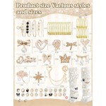 RQAYE 80pcs Junk Socks Charms Kit, Gold Brooches and Pins for Women,Pearl and Rhinestone Shoe Charms with Safety Pins for Hat Clothes Bags