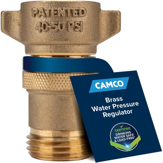 Camco Brass Marine/RV Water Pressure Regulator – Protects RV Kitchen Small Appliances, Plumbing & Hoses – Reduces RV Water Pressure to Safe & Consistent 40-50 PSI – Drinking Water Safe (40055) Camco Brass Marine/RV Water Pressure Regulator – Protects RV Kitchen Small Appliances, Plumbing & Hoses – Reduces RV Water Pressure to Safe & Consistent 40-50 PSI – Drinking Water Safe (40055)