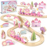 Lehoo Castle Wooden Train Set - Unicorn Train Set for Toddlers 2-4, Wooden Train Track Toddler Girl Toys, Pink Train Fantasy Toys for 3 4 5 6 7 Year Old Girl