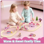 Lehoo Castle Wooden Train Set - Unicorn Train Set for Toddlers 2-4, Wooden Train Track Toddler Girl Toys, Pink Train Fantasy Toys for 3 4 5 6 7 Year Old Girl