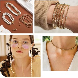 PH PandaHall 14K Gold Plated Spacer Beads, 300pcs Round Brass Beads 5 Size Metal Smooth Beads Seamless Ball Beads Long-lasting Little Beads for Summer Bracelet Necklace Jewelry DIY Crafts(2/3/4/5/6mm)