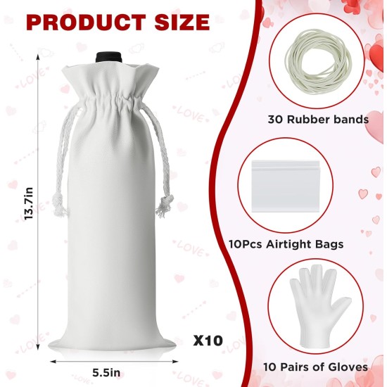 Silkfly 10 Set White Cotton Wine Bottle Bags for Tie Dye Kit, Items Things to Tie Dye, Bulk Blank Wine Bottle Gift Bags with Drawstrings for DIY Birthday Wedding Party Supplies
