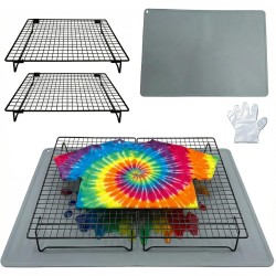 ZZOFSWORM Tie Dye Kit with 2 Adjustable Folding Racks, Non-Slip Silicone Pad & 100 Disposable Gloves | DIY Tie-Dye Supplies for Shirts, Scarves, Bags | Easy Clean, Portable Craft Tool
