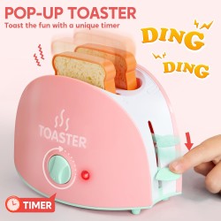 Joyin Play Kitchen Toys, Pretend Food Kitchen Accessories Girls Toy with Coffee Maker, Mixer, Toaster with Realistic Lights& Sounds, Birthday Gift for Kids, Easter Basket Stuffers