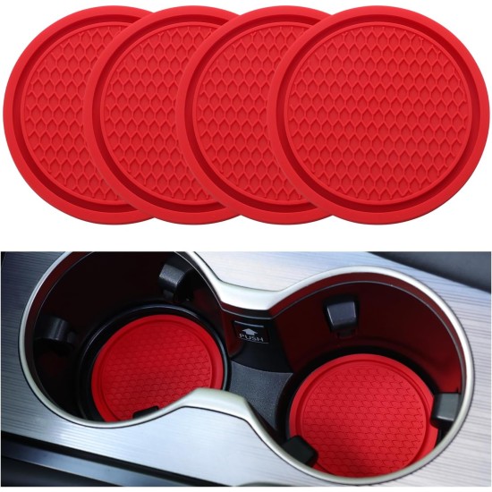SINGARO Car Cup Coaster, 4PCS Universal Non-Slip Cup Holders Embedded in Ornaments Coaster, Car Interior Accessories, Red SINGARO Car Cup Coaster, 4PCS Universal Non-Slip Cup Holders Embedded in Ornaments Coaster, Car Interior Accessories, Red