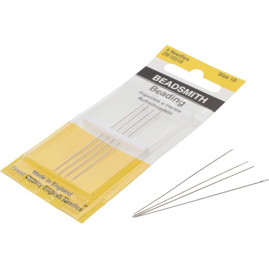 The Beadsmith English Beading Needles, Size 10, 4 Needles per Card, Made in England, Use for Loom Weaving Beadwork, Off-Loom Stitching and Jewelry Making with Seed Beads