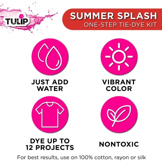 Tulip One-Step Tie-Dye Kit Summer Splash Set, Easy for Beginner Skill Levels, 8 Easy Squeeze, Pre-Filled Bottles, Swim Party Vibrant Colors