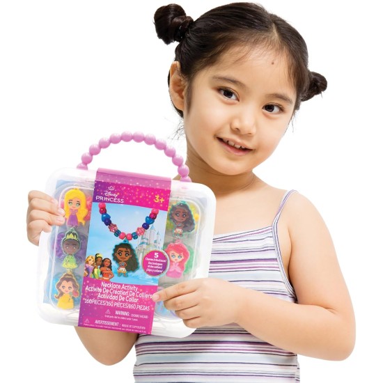 Disney Princess Necklace Activity Case – Jewelry Making Kit with Beads, Charms & Strings – Create Custom Princess Necklaces – Craft Gift for Girls Ages 3+ – Portable Storage Case Included