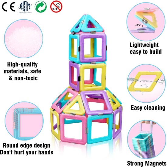 Magnetic Tiles Toys for 3 4 5 6 7 8+ Year Old Boys Girls Upgrade Macaron Castle Blocks Building Set for Toddlers STEM Creativity/Educational Toys for Kids Age 3-6 Christmas Birthday Gifts