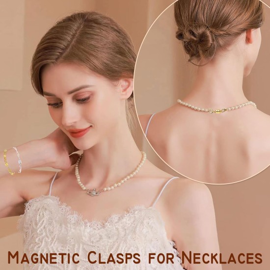 Magnetic Clasps for Necklaces Strong Magnetic Necklace Clasps and Closures, 14K Gold and Silver Bracelet Converter for Women