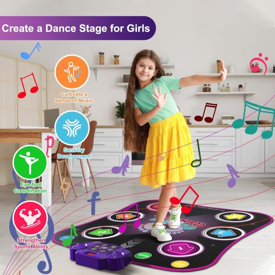 Flooyes Dance Mat Toys for 3-12 Year Old Kids, Electronic Dance Pad with Light-up 6-Button Wireless Bluetooth, Music Dance with 5 Game Modes, Birthday Toys Gifts for 3 4 5 6 7 8 9 10+ Year Old Girls Flooyes Dance Mat Toys for 3-12 Year Old Kids, Electronic Dance Pad with Light-up 6-Button Wireless Bluetooth, Music Dance with 5 Game Modes, Birthday Toys Gifts for 3 4 5 6 7 8 9 10+ Year Old Girls