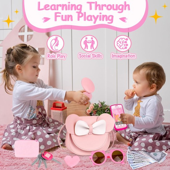 Play Purse for Little Girls, 23PCS Toddler Purse with Pretend Makeup for Kids, Princess Toys Includes Crossbody Bag, Phone, Wallet, Keys, Kids Toy Purse Birthday Gift Toys for Girls 3 4 5 6+ Play Purse for Little Girls, 23PCS Toddler Purse with Pretend Makeup for Kids, Princess Toys Includes Crossbody Bag, Phone, Wallet, Keys, Kids Toy Purse Birthday Gift Toys for Girls 3 4 5 6+