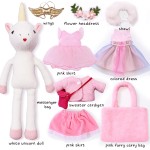 Unicorn Doll Stuffed Animal Toys for Girls - Ballerina Doll | Plush Carrier Bag | 3 Set Cloth Accessories, Kids Pretend Play Crochet Gifts, Birthday Gift for 3 4 5 6 Year Old Little Girl Unicorn Toys