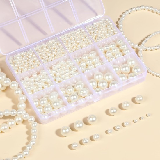 1228pcs Pearl Beads for Jewelry Making Pearl Beads for Bracelets Pearl Beads for Crafts Pearl Beads for Bracelet Making Kit Pearl Beads with Holes for Jewelry Making, Imitation Pearls for Fillers