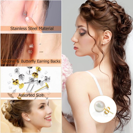 Hypoallergenic Earring Posts and Backs, Caffox 2000pcs Stud Earrings Making Kit with Ear Ring Base and Earring Backs for Leather Stud, Clay, Pearl Jewelry Making (Gold & Silver) Hypoallergenic Earring Posts and Backs, Caffox 2000pcs Stud Earrings Making Kit with Ear Ring Base and Earring Backs for Leather Stud, Clay, Pearl Jewelry Making (Gold & Silver)