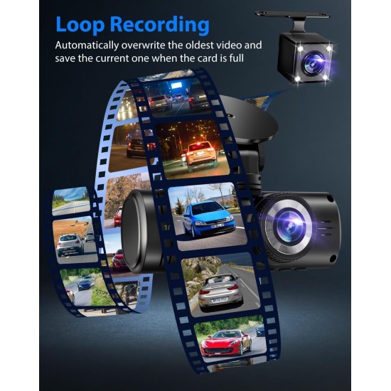 Dash Cam Front and Rear, 1080P Dash Camera for Cars, 3 Channel Car Camera Front Rear and Inside with 32GB Card, Loop Recording, Night Vision, HDR, 24Hr Parking, G-Sensor