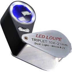 Gain Express Jewelers Loupe Magnifier, Jewelry Loop Magnifier with Light, Hastings Triplet Loupe 10X for Coin, Gem, Stamp, Diamond etc (White LED & UV Light)