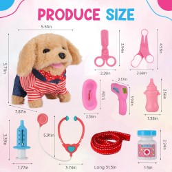 Toddler Toy 10 Pcs Interactive Retriever Robot Dog Toy - Walking & Stuffed Puppy with Stethoscope for Vet Role Play, Educational Toddler Gifts for 3 Year Old Girl