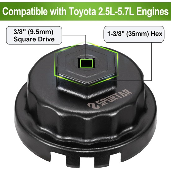 Spurtar Oil Filter Wrench for Toyota Cap Style Oil Filter Removal Tool 64mm for Lexus, Camry, 4 Runner, RAV4, Tundra, Tacoma, Highlander, Sienna, Sequoia, Avaion, Venza 2.5-5.7L Engine