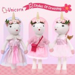Unicorn Doll Stuffed Animal Toys for Girls - Ballerina Doll | Plush Carrier Bag | 3 Set Cloth Accessories, Kids Pretend Play Crochet Gifts, Birthday Gift for 3 4 5 6 Year Old Little Girl Unicorn Toys