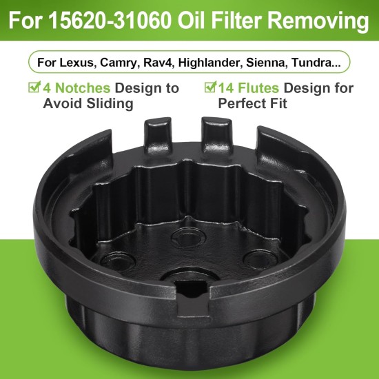 Spurtar Oil Filter Wrench for Toyota Cap Style Oil Filter Removal Tool 64mm for Lexus, Camry, 4 Runner, RAV4, Tundra, Tacoma, Highlander, Sienna, Sequoia, Avaion, Venza 2.5-5.7L Engine