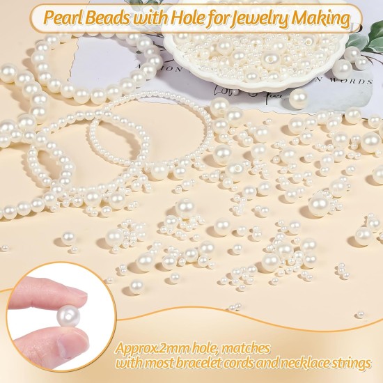 1228pcs Pearl Beads for Jewelry Making Pearl Beads for Bracelets Pearl Beads for Crafts Pearl Beads for Bracelet Making Kit Pearl Beads with Holes for Jewelry Making, Imitation Pearls for Fillers