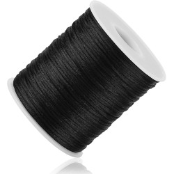 Black Nylon String Cord - 1MM 100 Yards Black Twine, Bracelet String for Bracelet Making, Braided Ornament Lanyard Thread, Jewelry Thread Clay Bead Cords for Crafts, Macrame Satin
