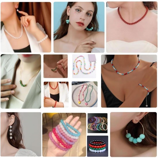 【2 Pack】 More Than 1300PCS Round Glass Beads for Jewelry Making,48 Colors 8mm Crystal Beads for Bracelets Jewelry Making and DIY Crafts, 2 Box Round Beads Suitable for Beginners. (Solid+Printing)