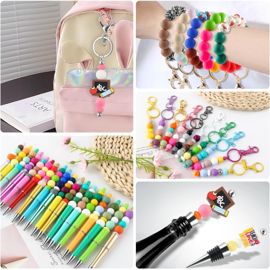 150Pcs 15mm Silicone Beads for Keychain Making and Bracelet Making,30 Colors Round Silicone Beads for Pens（Multicolor）