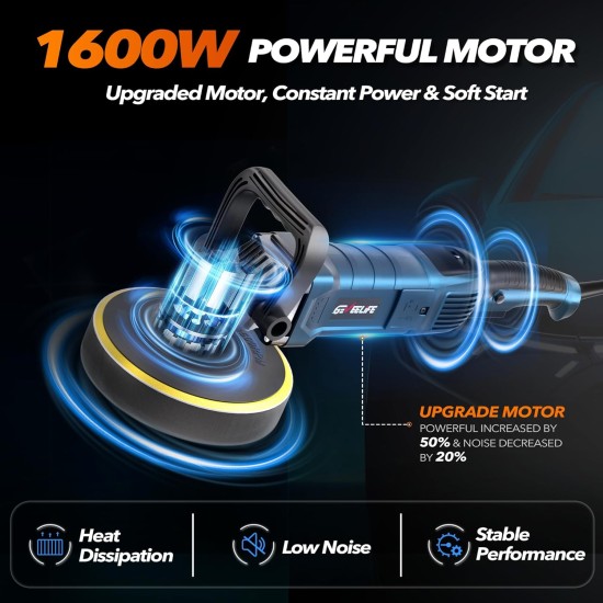 GEVEELIFE Buffer Polisher, 6 Inch/7 Inch 1600W Rotary Car Buffer Polisher Waxer, 7 Variable Speed 1000-3500 RPM, Detachable Handle for Car, Boat Sanding, Polishing, Waxing GEVEELIFE Buffer Polisher, 6 Inch/7 Inch 1600W Rotary Car Buffer Polisher Waxer, 7 Variable Speed 1000-3500 RPM, Detachable Handle for Car, Boat Sanding, Polishing, Waxing