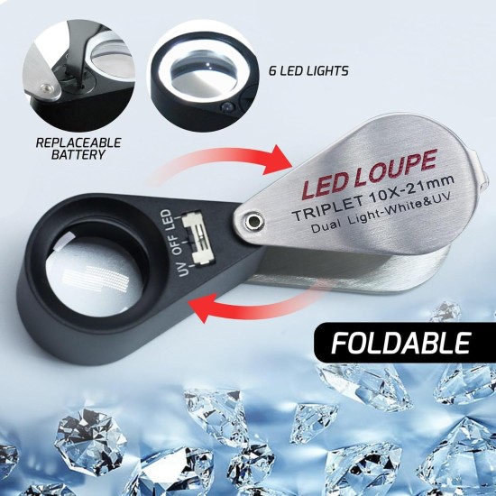 Gain Express Jewelers Loupe Magnifier, Jewelry Loop Magnifier with Light, Hastings Triplet Loupe 10X for Coin, Gem, Stamp, Diamond etc (White LED & UV Light) Gain Express Jewelers Loupe Magnifier, Jewelry Loop Magnifier with Light, Hastings Triplet Loupe 10X for Coin, Gem, Stamp, Diamond etc (White LED & UV Light)